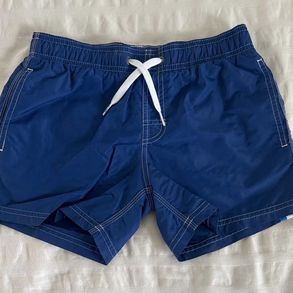 Sundek Navy and White Swim Shorts with Orange Logo